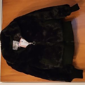 Girls Black Faux Fur Jacket With Pockets